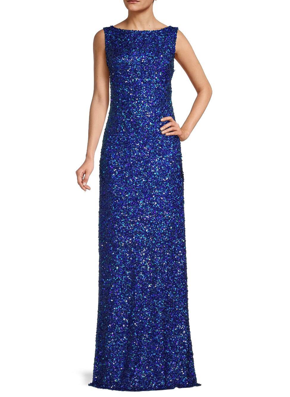 Sachin & Babi Mariah Open Back Gown Womens 2 Cobalt Sequin Boat Neck Evening - Picture 1 of 9